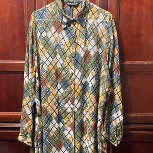 Revue vintage plus size 3X sheer Multicolor Plaid Button-Up long sleeve duster